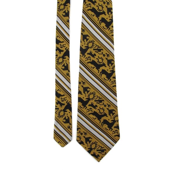 Vintage Wildlife Wide Tie Lot Trevira Elephant Silk Italian Animals Gold Navy - Picture 7 of 16